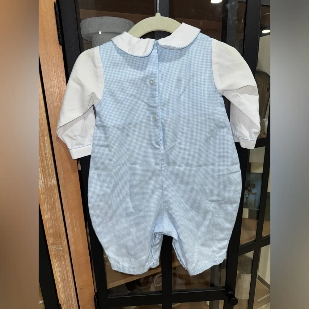 Vintage Petit Ami baby boy embroidered coverall smock teddy bear long sleeve